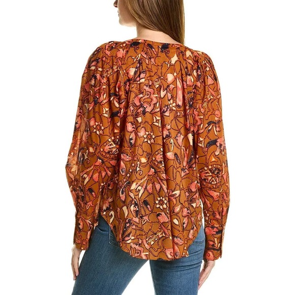 ALC $325 Nomad Long Sleeve Split Neck Brown Orange Blouse Size 4 - Picture 2 of 9